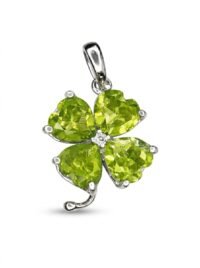 Pingente Trevo Pedra Natural Coração Peridoto Prata 925
